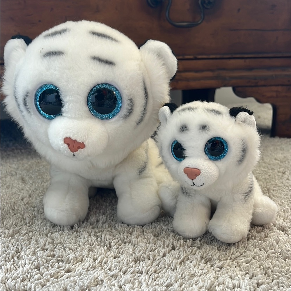Ty Beanie Boo White Tiger set, parent and child.